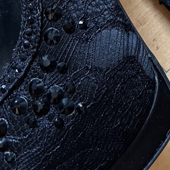 Betsey Johnson BBELA Rhinestone beaded platform peep toe stilettos, 7.5. - Picture 5 of 8